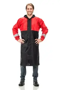 imagem do produto Capa de Chuva Pantaneiro Linha Luxo Nylon Vermelha e Preta Com Refletivo, Ventilada, Bolso e Capuz CA 43333