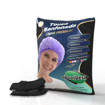 imagem do produto Touca Descartável Preta TNT Elástico Duplo Protdesc 100 Unidades