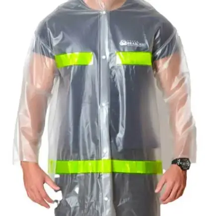 imagem do produto Capa de Chuva Incolor em Pvc Laminado 0,20 Com Refletivo Verde Frente e Costas CA 28450