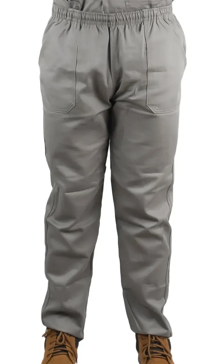 Calça de Sarja Cinza Com Cintura Elástica e Bolso