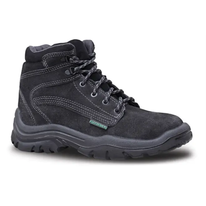 Bota em Couro Nobuck Fujiwara HNP Cinza Bico PVC CA 28105