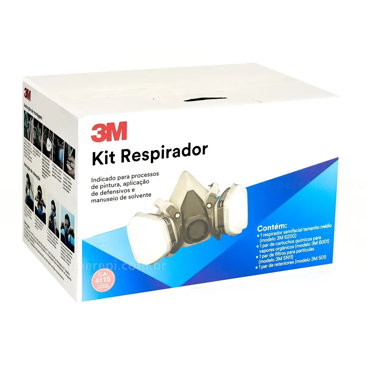 Kit Respirador 3M 6200 Indicado Para Pintura - Manuseio de Solventes e Pesticidas