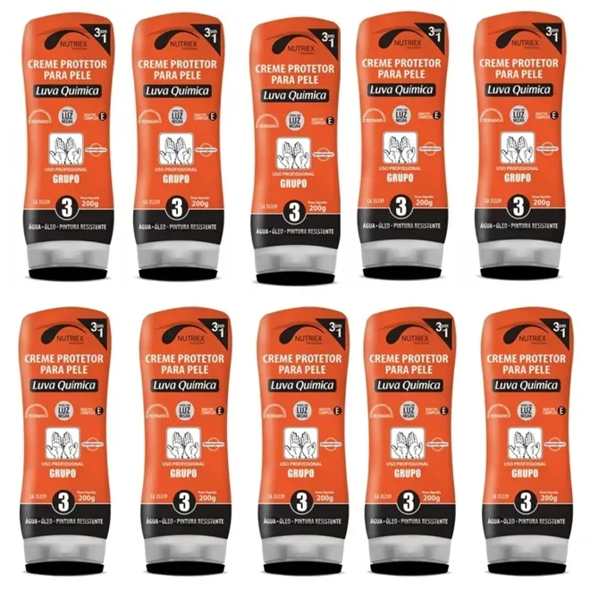 Creme Protetor Luva Química 3 em 1 Nutriex Grupo 3 200g - Caixa 10 Peças