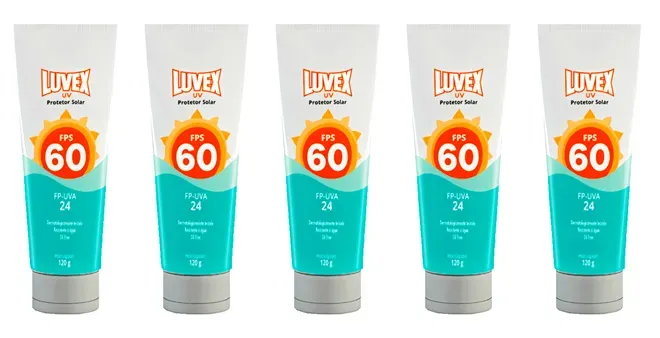 Luvex Protetor Solar FPS 60 Uva 24 Bisnaga de 120gr Kit Com 5 Unidades