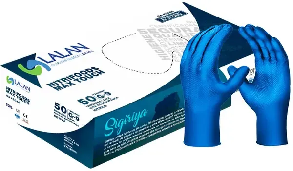 Luva Nitrílica Reutilizável Azul Nitrifoods Touch Premium Caixa Com 50 Unidades Ca 44502