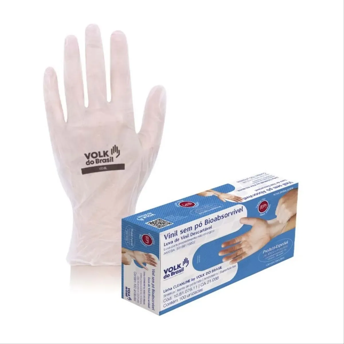 Luva de Vinil Volk Medical Saúde Sem Talco Certificada Anvisa Com 100 Unidades CA 21088