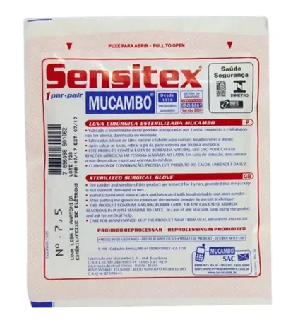 Luva Cirúrgica Sensitex Esterelizada Em Látex Natural Mucambo Com Talco CA 39317
