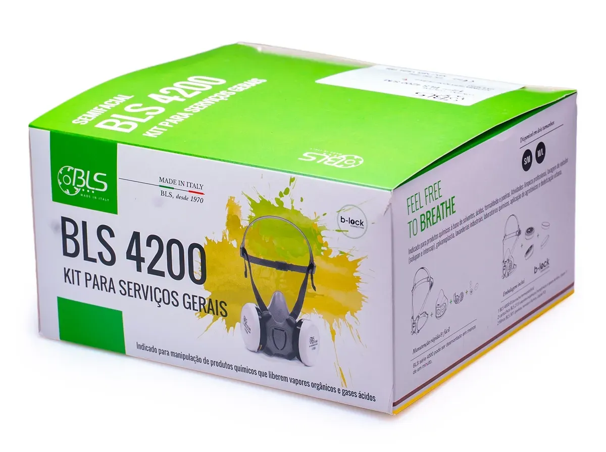 Respirador Kit Para Serviços Gerais BLS Italy 4200 Filtros VO + Ga + P2 Inclusos CA 35553