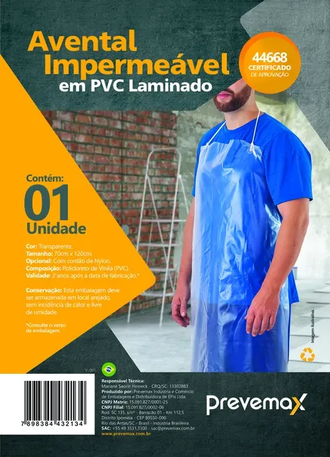 Avental de Pvc Laminado Transparente Prevemax 1,20 x 0,70 cm Impermeável Com Cordão Nylon CA 44668