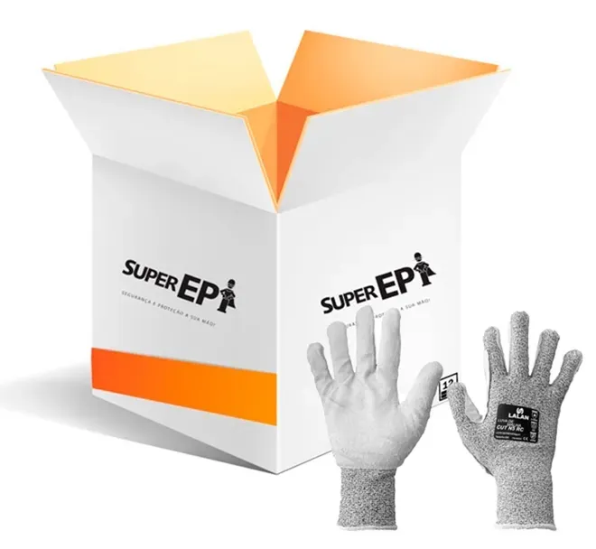 Luva de Proteção ao Corte e Perfuração Lalan Cut N5 RC Tecido Anticorte e Palma em Couro CA  44544 - Caixa com 12 Pares