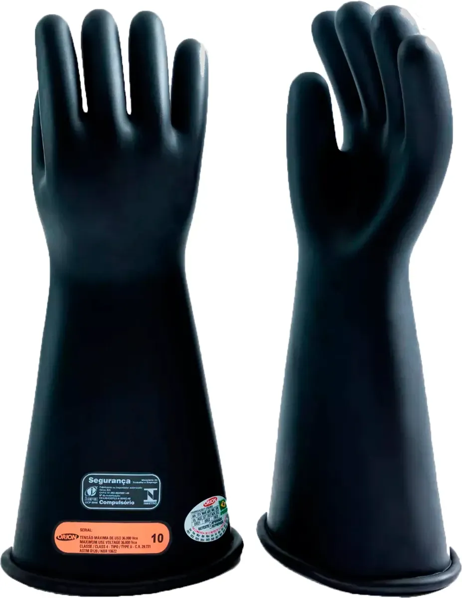 Luva Isolante de Borracha Alta Tensão Preta Tipo II Orion Classe 00 2,5Kv 500v CA 2178