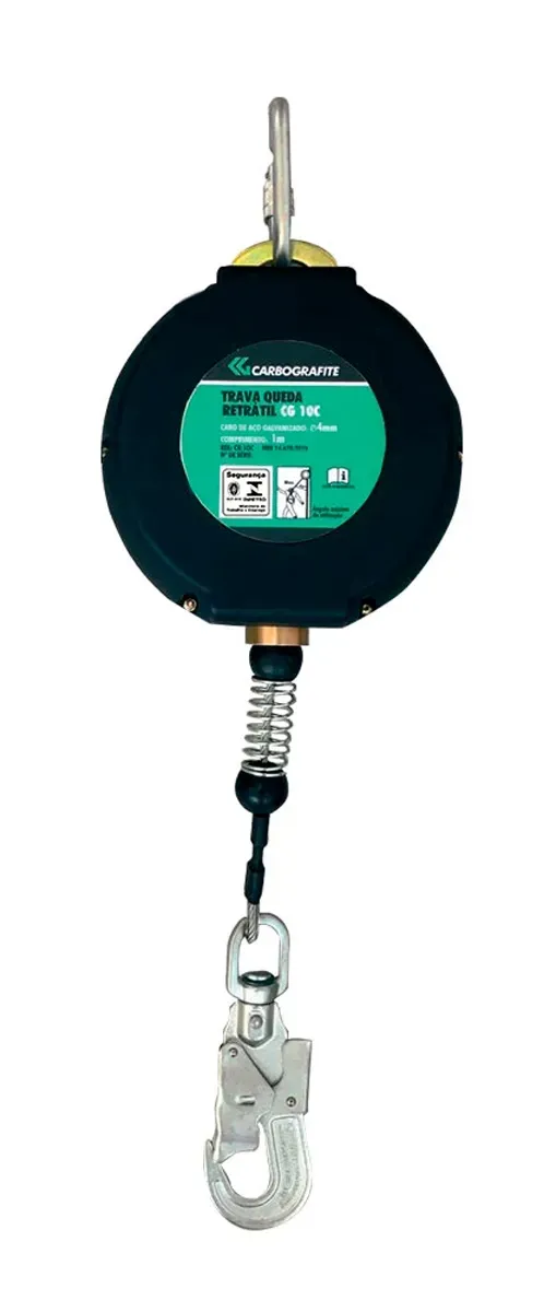 Trava-Quedas Retrátil CG 10C Carbografite de 10 Metros com Cabo de Aço Conector Giratório