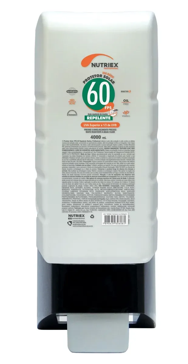 Protetor Solar Profissional Nutriex Fator 60 Com Repelente 4 Litros Refil