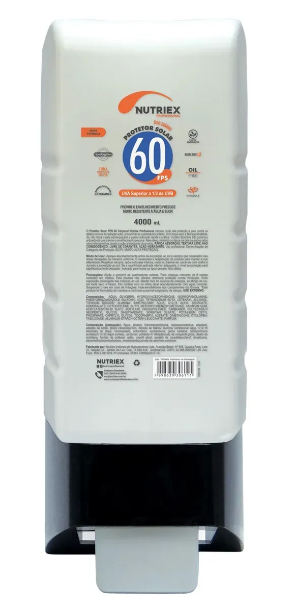 Protetor Solar Profissional Nutriex Fator 60 4 Litros Refil