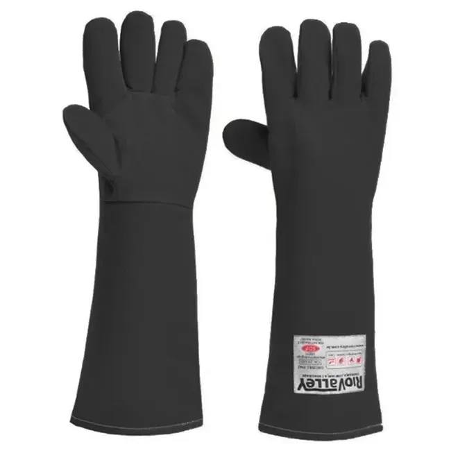Luva de Proteção Térmica 5 Dedos Preto Até 350º Rio Valley Radiant Heat Punho Longo 45 CM CA 28689