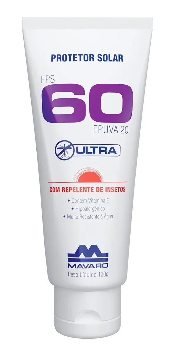 Protetor Solar Profissional Mavaro Ultra Fator 60 Com Repelente UVA e UVB  120ml