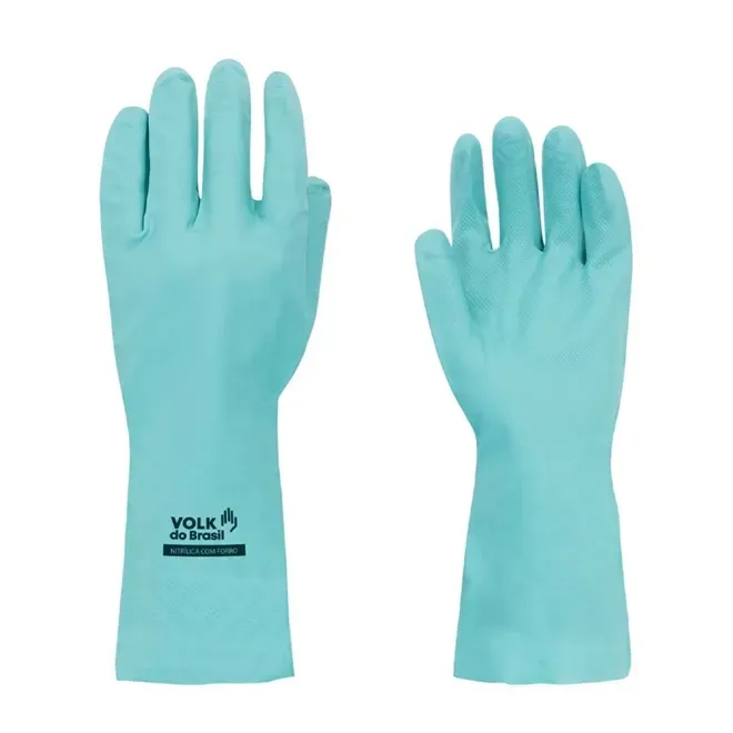 Luva de Segurança Nitrílica Verde Volk Nitri Slim com Forro e Proteção Química CA 40570