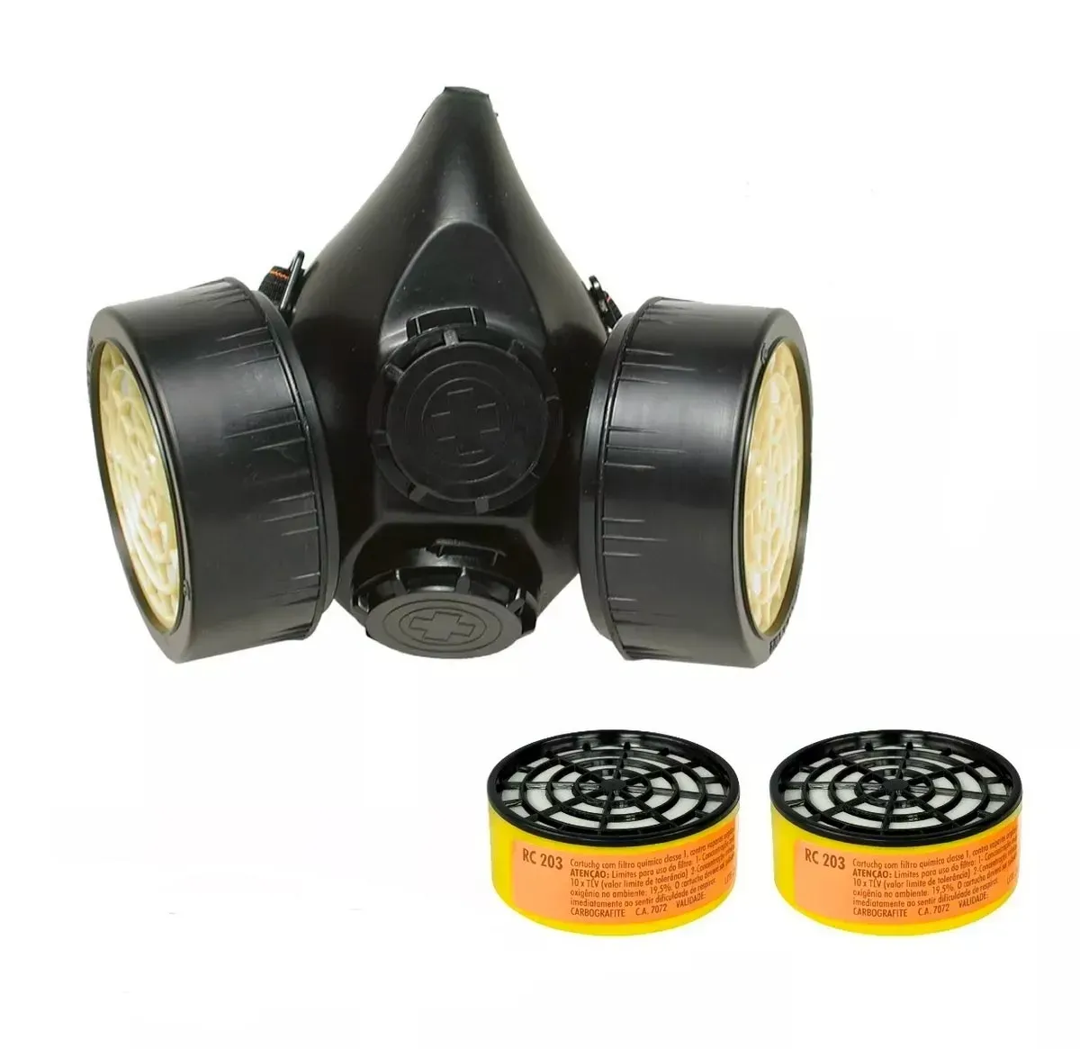 Kit Respirador Semifacial Carbografite CG306 Com 2 Filtros Inclusos VO + GA  RC203 CA 7072
