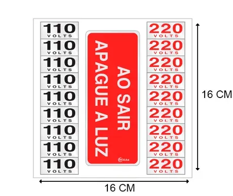 Etiquetas de Sinalização Adesiva em Alumínio Mista (110 V / 220 V / Ao Sair Apague a Luz) 16X16 CM