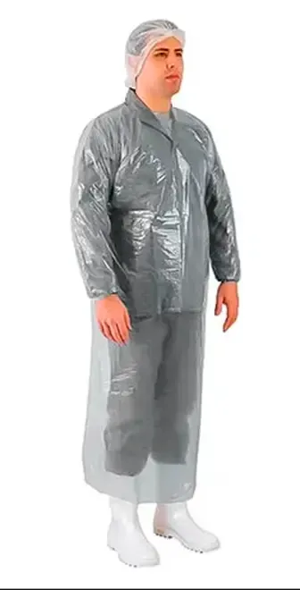 Avental de Proteção Tipo Barbeiro Em Polietileno Transparente  Marca Brasmo 1,70 x 1,20 Elástico no Punho CA 14822 - Pacote com 100 Unidades