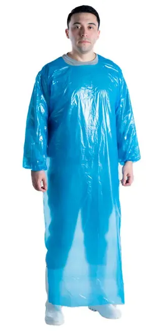 Avental de Proteção Tipo Barbeiro Em Polietileno Azul Brasmo 1,70 x 1,40 Elástico no Punho CA 14822 Pacote com 100 Unidades