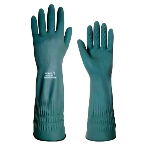 Luva de Látex Ranhurada Plus Verde Volk 10.50.189.03 Punho Longo e Com Virola Ca 49858