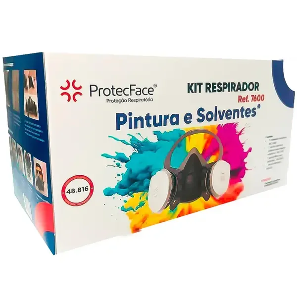 Kit Respirador Para Pintura e Solventes Protec Face Completo Com Cartuchos e Filtros Pronto Para Uso CA  48816