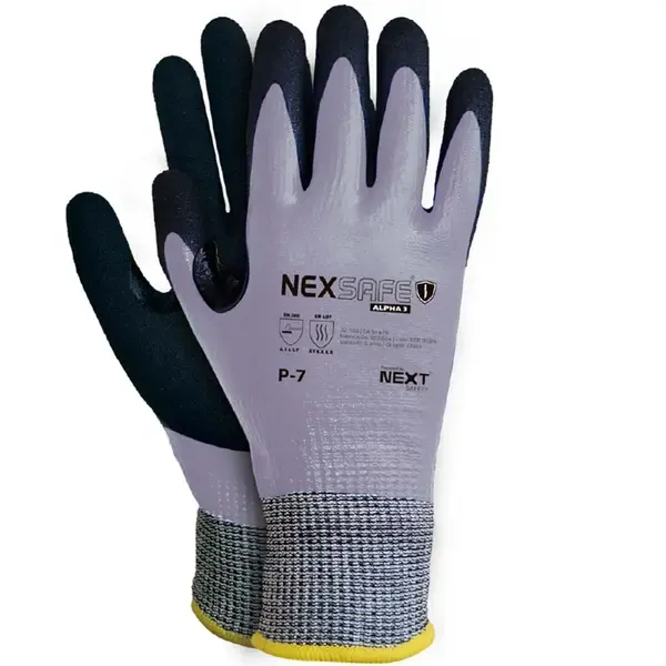Luva Resistente a Corte Next Safety Modelo 32.700 Nexsafe Alpha 3 Banho Nitrílico Total Nível de corte TDM F, Maior escala do Teste CA 51.479