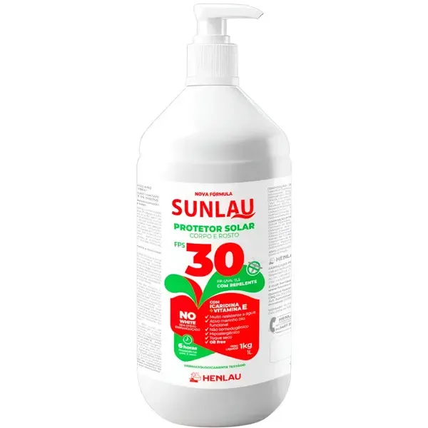 Protetor Solar Henlau Linha Sunlau Fator Fps 30 Uva e Uvb Com Repelente Icaridina Frasco de 1KG Henlau