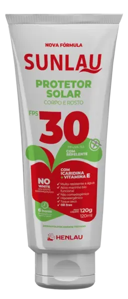 Protetor Solar Henlau Linha Sunlau Fator Fps 30 Uva e Uvb Com Repelente Icaridina Bisnaga 120 Gramas