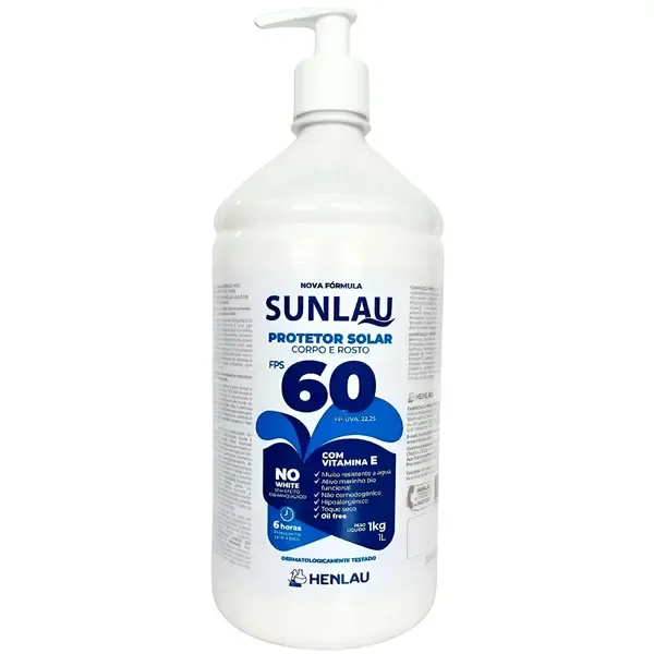 Protetor Solar Sunlau Marca Henlau Fator 60 Sem Repelente Frasco 1 kG/LT