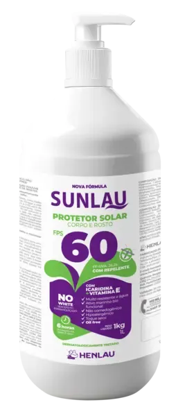 Protetor Solar Sunlau Marca Henlau Fator 60 Com Repelente Icaridina Frasco 1 kG/LT