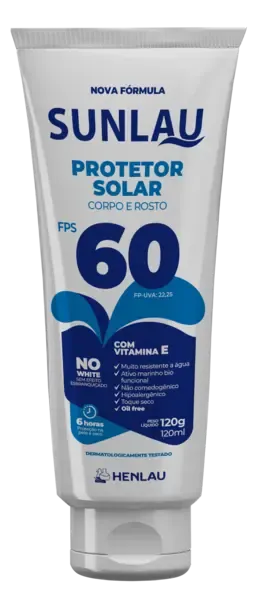 Protetor Solar Sunlau Marca Henlau Fator 60 Sem Repelente Bisnaga 120 Gramas
