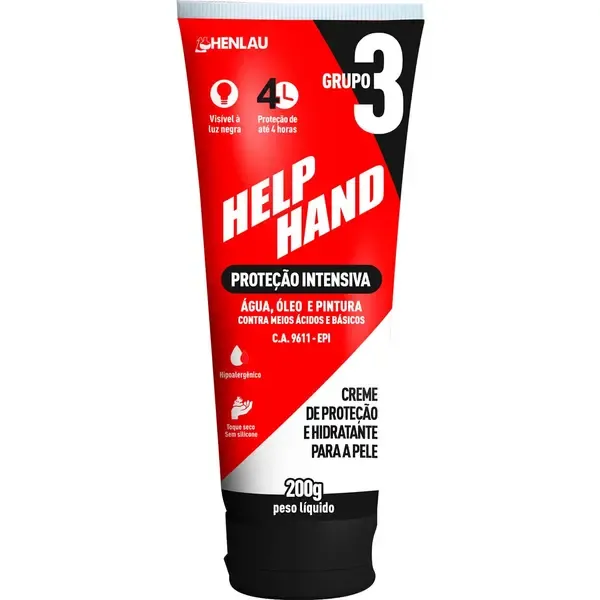 Creme de Proteção Para Mãos Grupo 3 Help Hand Extreme Marca Henlau Bisnaga de 200 ml CA 9611