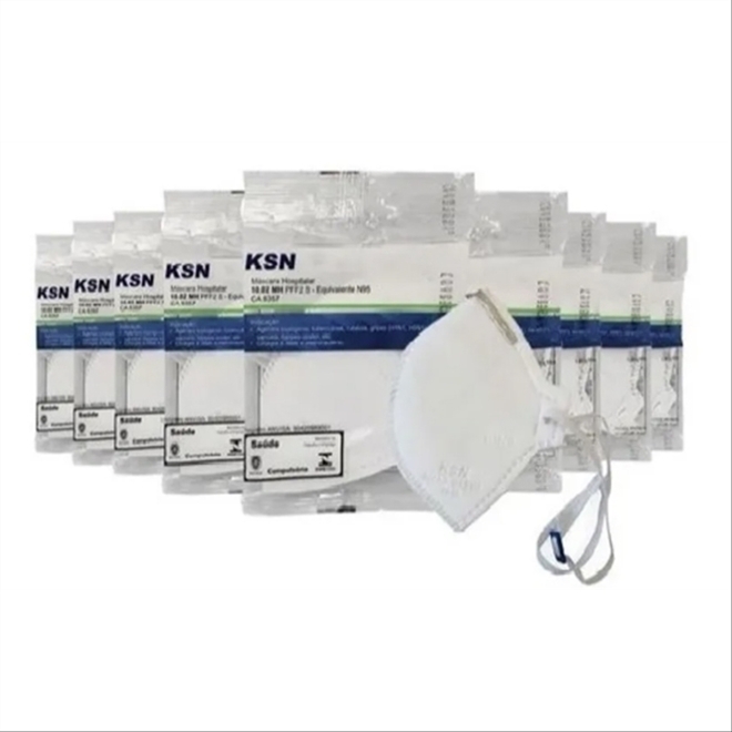 Máscara Hospitalar N95 PFF2 Branca KSN 10.02 MH CA 8357 Kit 10 Unidades