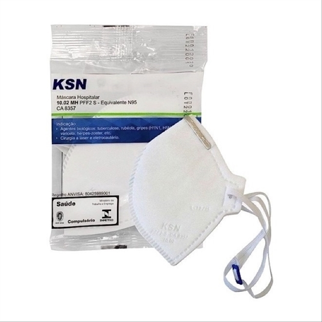 Máscara Hospitalar N95 PFF2 Branca KSN 10.02 MH CA 8357 Kit 10 Unidades