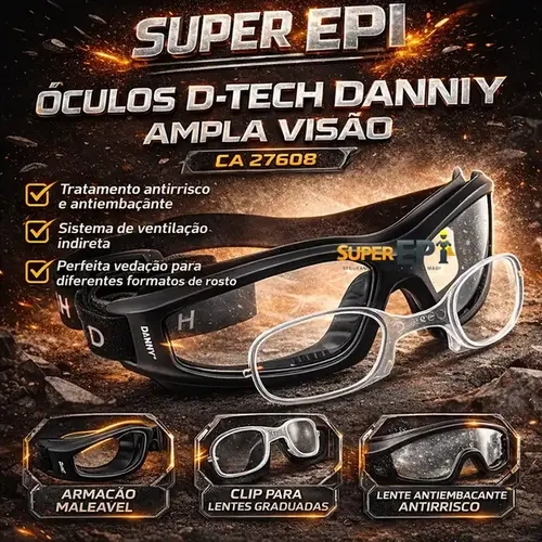 Óculos de Segurança Danny D-Tech com Clip para Grau DA-15.200 CA 27608