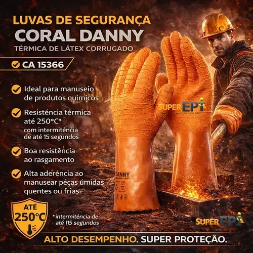 Luva Danny Coral DA-SL530 Ótima Aderencia, Resistencia a Cortes e Furos Térmica 350º CA 15366