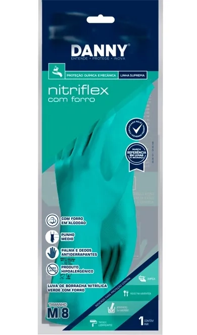 Luva de Borracha Nitrílica NitriFlex com Forro Danny DA-36101 CA 40189