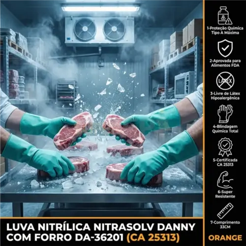 Luva Nitrílica para Proteção Química  NitraSolv Danny DA-36201 CA 25313