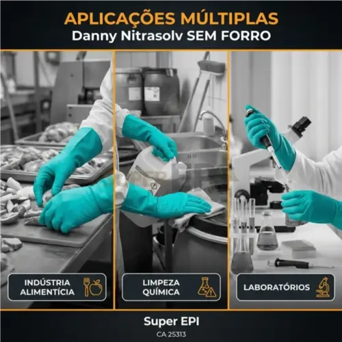 Luva Nitrílica Danny Nitrasolv Sem Forro Verde 33cm CA 25.313 - Química e Alimentos