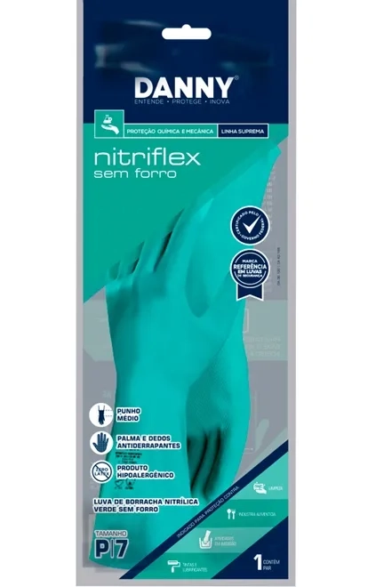 Luva de Nitrilica NitriFlex Sem Forro Danny Nitrila Verde DA-36100 CA 40188