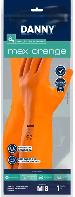 Luva Max Orange Danny DA-208D Latex Reforçado CA 11286