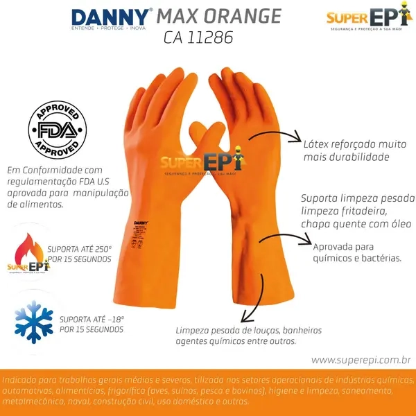 Luva Max Orange Danny DA-208D Latex Reforçado CA 11286