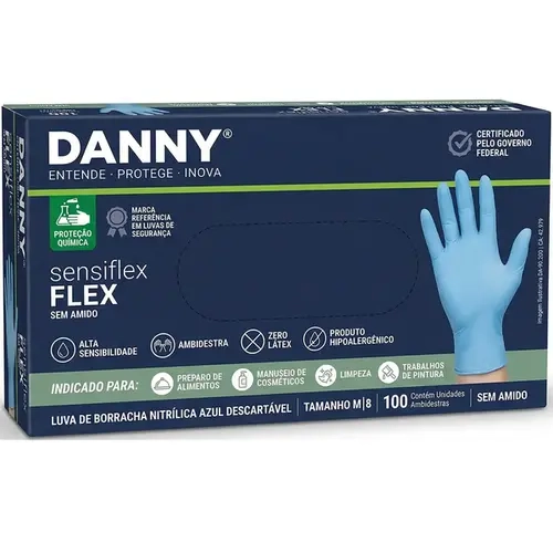 Luva Nitrílica Sensiflex Flex Danny CX/100 DA-90200-A CA 42979