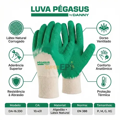 Luva Pégasus Danny Algodão Com Látex Para Serviços Gerais DA-16.330 CA 10431