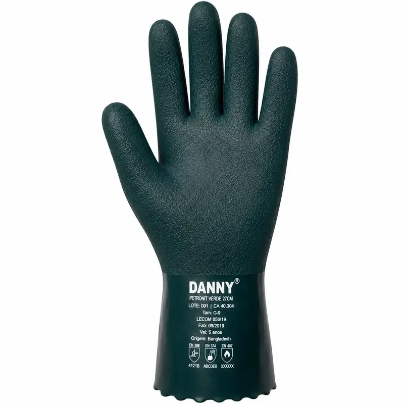 Luva Petronit Danny PVC Verde 27cm DA-12.210D-VD Proteção Química Mecânica e Térmica Tipo A CA 40304