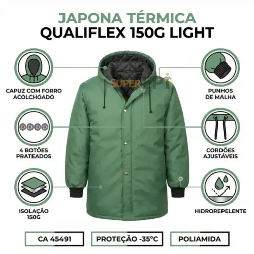 Jaqueta Térmica Impermeável Verde -35º Qualiflex Reforçada Sem Costuras CA 45491