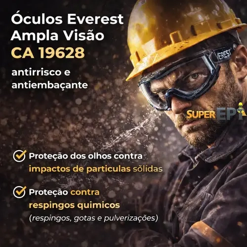 Óculos de Proteção EVEREST SteelPro Danny Ampla Visão Antiembaçante CA 19628