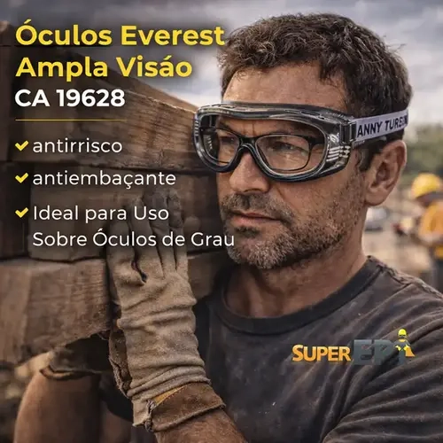 Óculos de Proteção EVEREST SteelPro Danny Ampla Visão Antiembaçante CA 19628